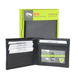 Men's Genuine Leather Minimalist Black Bifold Wallet RFID Blocking Slim In Box